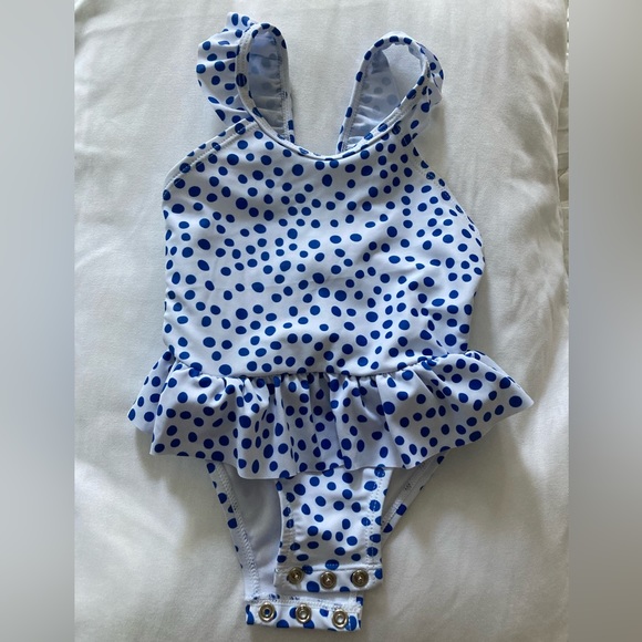 Snapper Rock 6-12 Month Blue White Polka Dot Bathing Suit - Picture 2 of 4